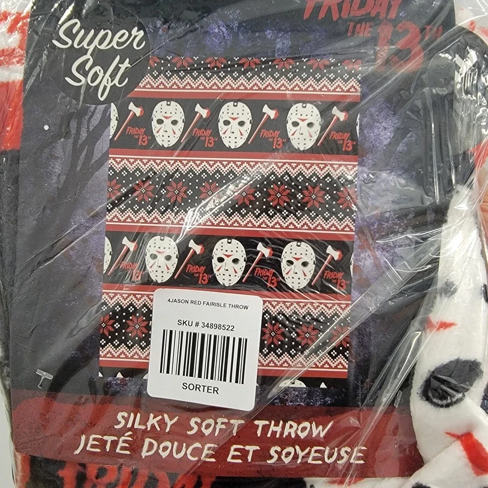 NEW Friday The 13th Jason Axe Fair Isle‎ Holiday Silky Soft Throw Blanket 46x60